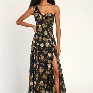 Lulu's Black and Brown Floral Asymmetrical Dress